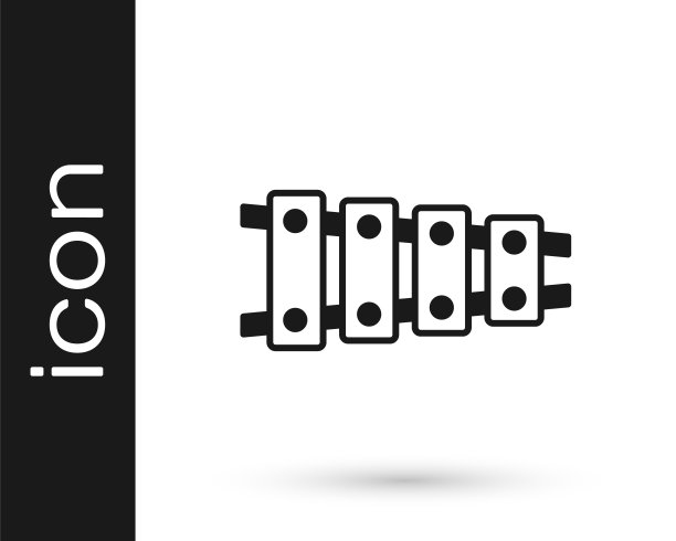 黑色木琴-一种乐器，有13根木条和两个打击槌图标孤立的白色背景。向量图片下载