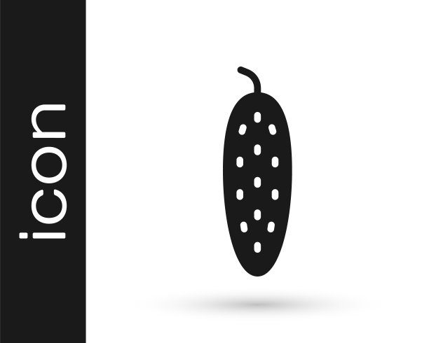 黑色新鲜黄瓜图标孤立的白色背景。向量图片下载