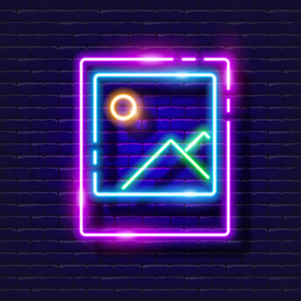 照片卡霓虹灯图标。照片和视频的概念。矢量插图的一个标志设计，网站，装饰，网上商店。图片下载