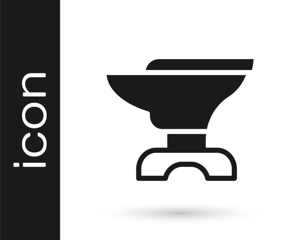 黑色铁砧为铁匠和锤子图标孤立的白色背景。金属锻造。建立工具。向量图片下载