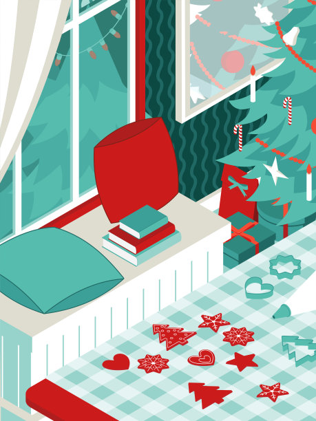 彩色等长矢量圣诞插图-姜饼饼干图片下载