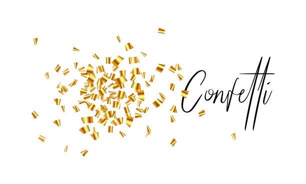 金色的彩纸装饰孤立。节日元素为派对，生日，圣诞节，事件，节日。Flat-lay顶视图。图片下载