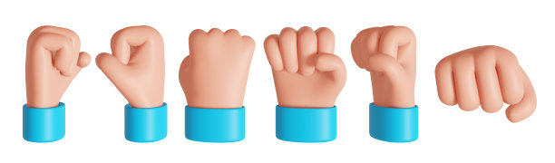 卡通手握紧拳头。穿孔或力量符号。3 d渲染图像。图片下载