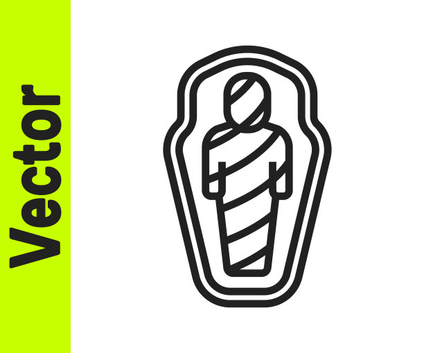 黑线埃及木乃伊石棺图标孤立在白色背景。向量图片下载