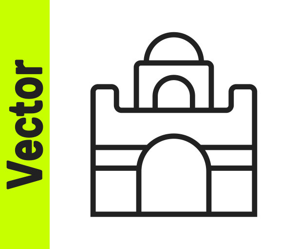 黑线埃及房子图标孤立在白色背景。向量图片下载