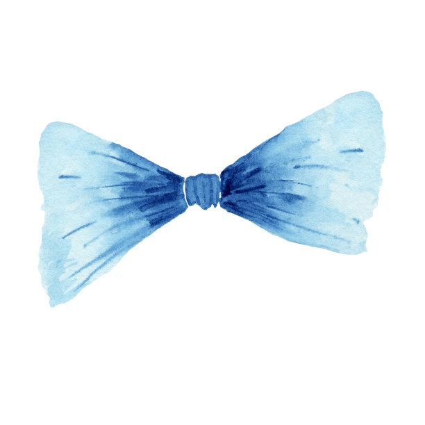 现实的蓝色蝴蝶结在水彩装饰，美丽的矢量蝴蝶结的礼物图片下载