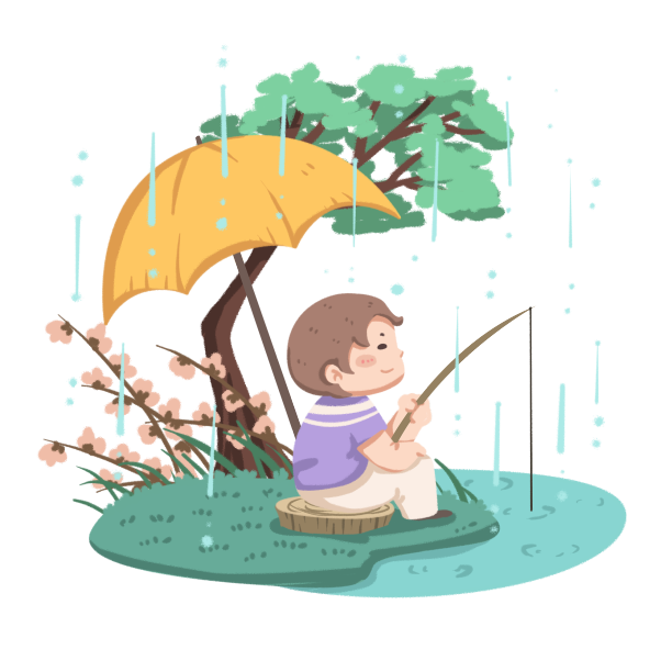 雨水节气可爱垂钓素材图片下载