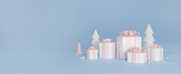 横幅3d渲染礼品盒在蓝色的背景为促销产品设计与地方为文字图片下载