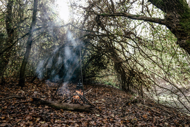 丛林露营的旧水壶图片下载