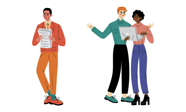 一对打着领带站着的年轻男女办公室职员图片下载