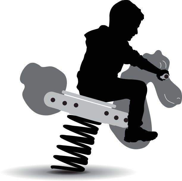 春天，公园里的男孩在骑马图片下载