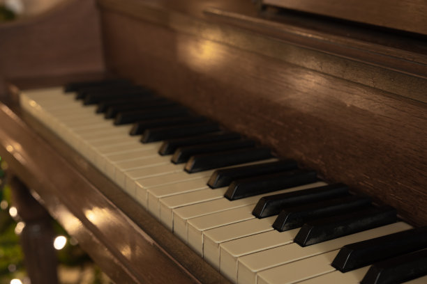 把钢琴放在圣诞树旁边图片下载