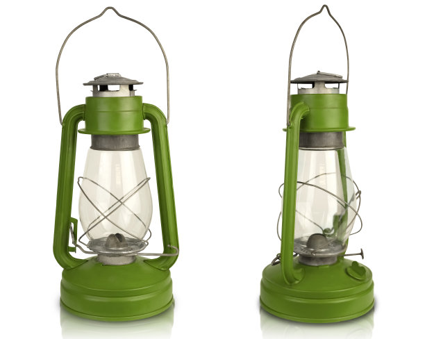 绿色，绝缘，煤油灯在两个位置。图片下载