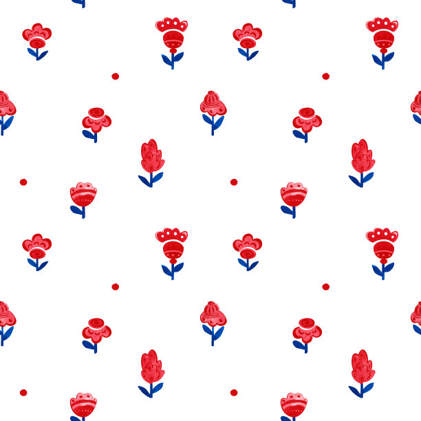 民间风格的水彩花卉无缝图案。图片下载