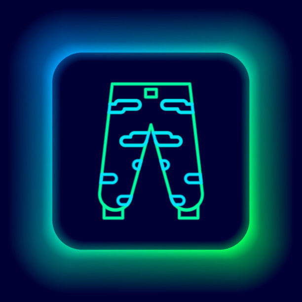 发光的霓虹灯线迷彩裤子图标孤立的黑色背景。色彩斑斓的轮廓的概念。向量图片下载