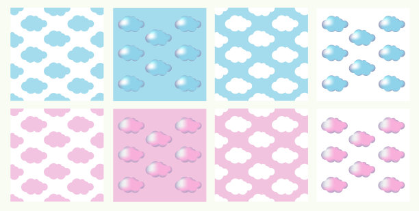 可爱的无缝图案与白色，蓝色和粉红色的云在蓝色和白色的背景。图片下载