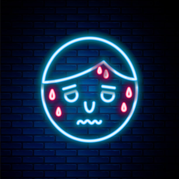 发光的霓虹灯线男人与过度出汗图标孤立在砖墙背景。色彩斑斓的轮廓的概念。向量图片下载