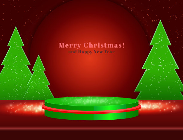矢量冬季圣诞节插图与舞台底座和冷杉树图片下载