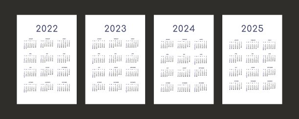 2022年2023年2024年2025年日历个人时间表模板在极简时尚风格。一周从星期天开始图片下载