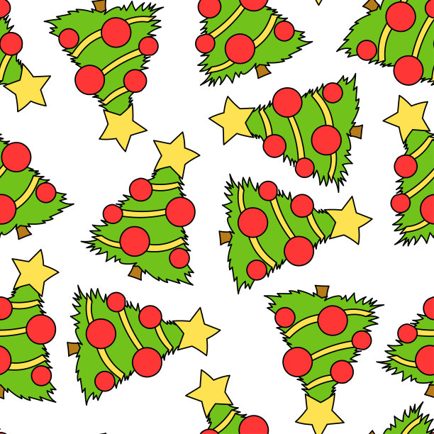 手绘矢量图案的涂鸦风格与圣诞树。图片下载