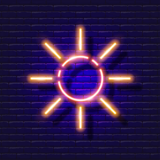 模式自然光霓虹灯图标。太阳的象征。天气的迹象。照片和视频的概念。矢量插画设计，网站，装饰，网上商店。图片下载