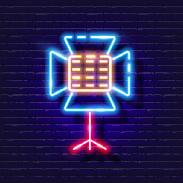 专业恒光与反射霓虹灯图标。连续LED灯照片和视频概念。矢量插画设计，网站，装饰，网上商店。图片下载