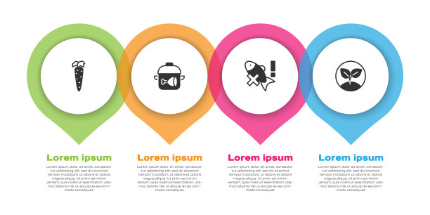 设置胡萝卜，煮锅和鸡腿，无鱼和芽。业务信息模板。向量图片下载