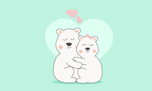 一对相爱的白熊拥抱在一起。爱情和情人节。图片下载