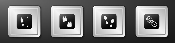 设置人类脚印鞋，骆驼爪，和图标。银广场按钮。向量图片下载