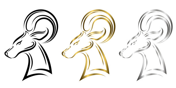 三色黑金银线艺术巴巴里羊头。适用于标志，吉祥物，图标，头像，纹身，T恤设计，标志或任何设计图片下载