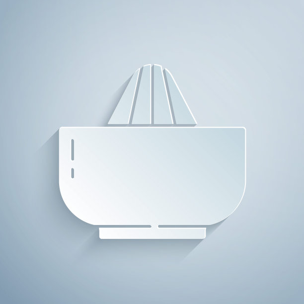 纸切柑橘果汁机图标孤立的灰色背景。纸艺术风格。向量图片下载