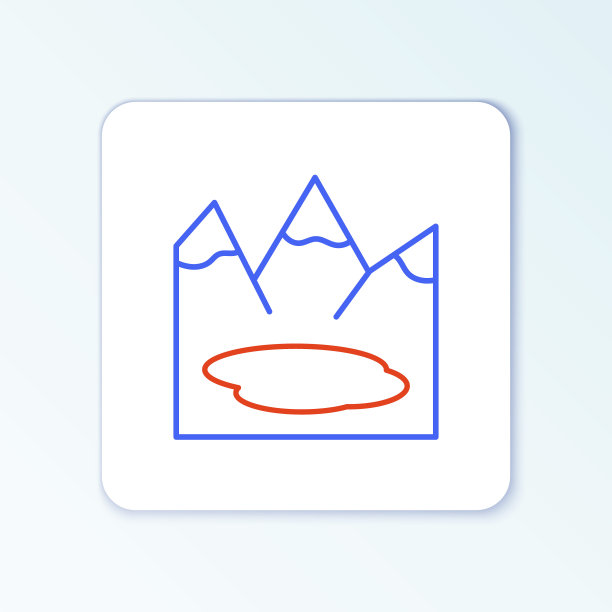 线条加拿大景观与山脉和湖泊图标孤立在白色的背景。色彩斑斓的轮廓的概念。向量图片下载