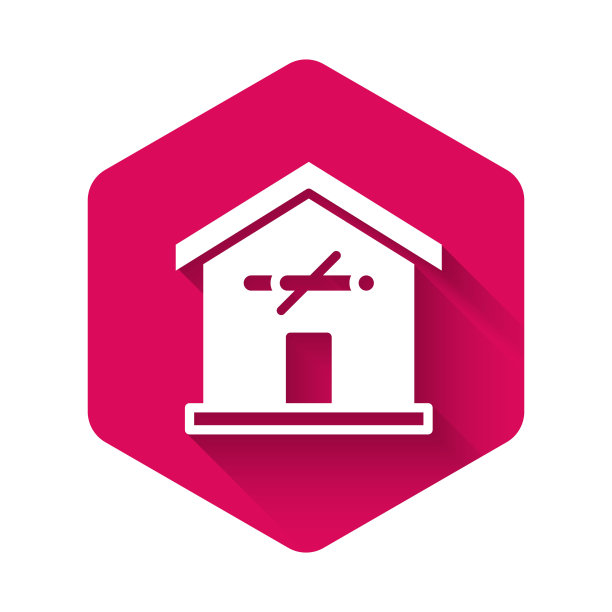 白色禁止在家里吸烟图标孤立与长阴影背景。禁止吸烟区域。粉红色的六角按钮。向量图片下载