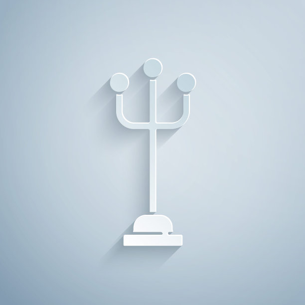 剪纸大衣站图标孤立的灰色背景。纸艺术风格。向量图片下载