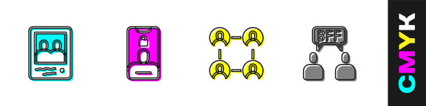 设置家庭照片，手机来电，永远的好朋友或最好的朋友和图标。向量图片下载