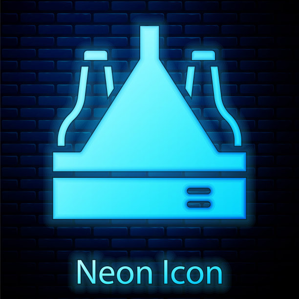 发光的霓虹灯包装啤酒瓶图标孤立在砖墙背景。箱箱啤酒箱标志。向量图片下载
