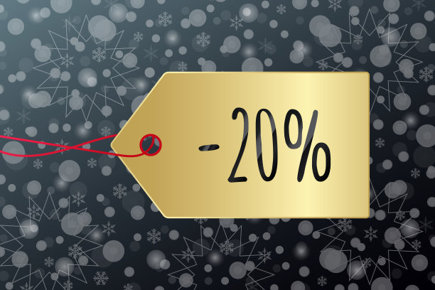 20%出售图标。购物标签矢量图标与雪的图案。冬天雪花背景。商业，广告，设计的黄金标签图片下载