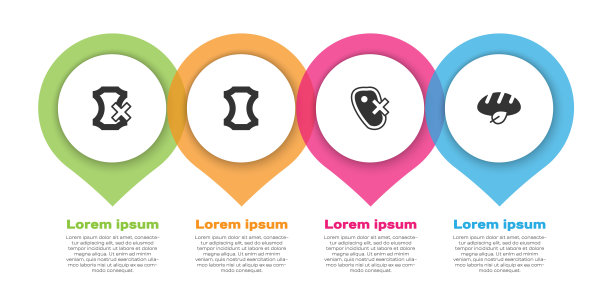 设置没有皮革，皮革，肉类和素食面包条。业务信息模板。向量图片下载