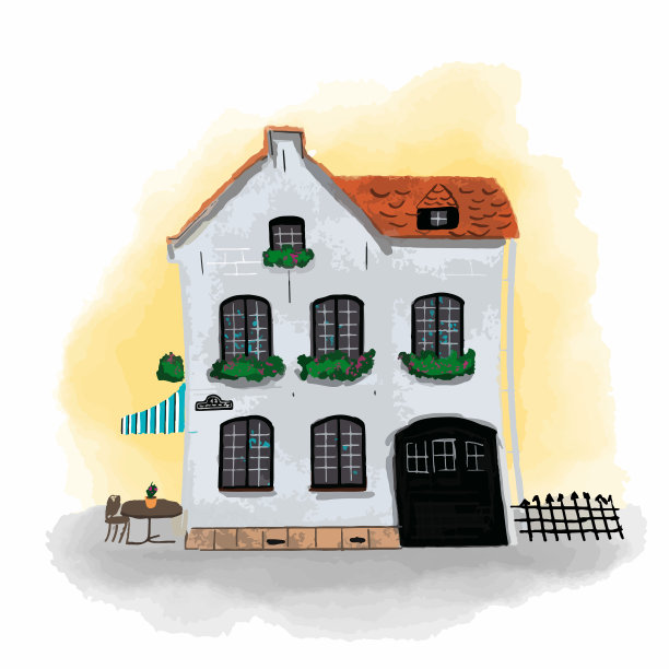 一幢一楼有咖啡馆的老房子图片下载