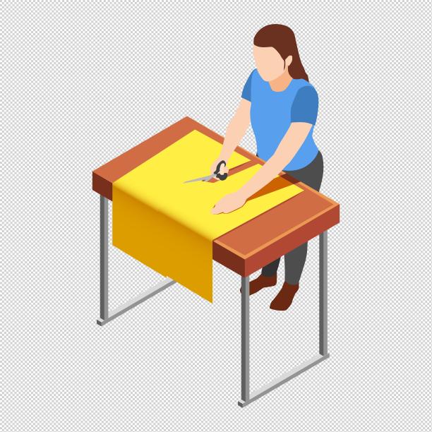 女人桌子布料裁剪图片下载