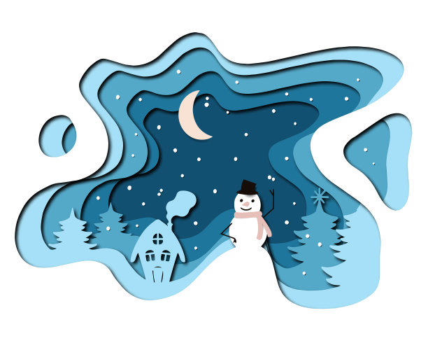 圣诞节纸艺术。纸剪层层冬森林。有房子，树，雪人图片下载