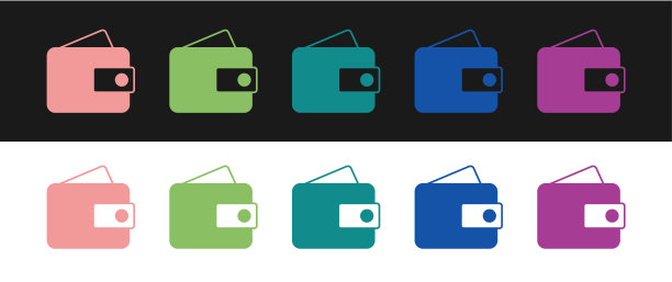 设置钱包图标孤立于黑白背景。钱包图标。现金储蓄的象征。向量图片下载