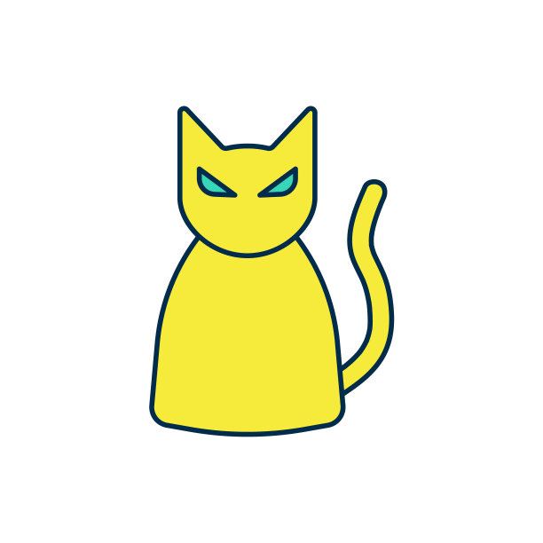 填充轮廓黑猫图标孤立在白色背景。快乐的万圣节派对。向量图片下载