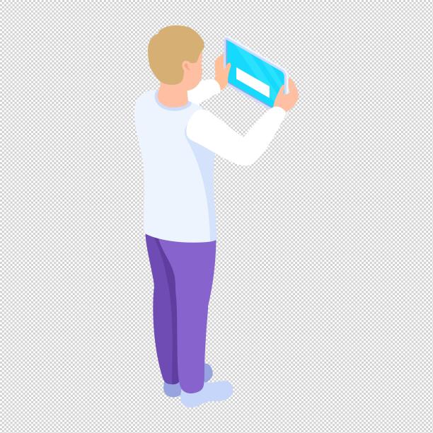 男孩举起手机图片下载