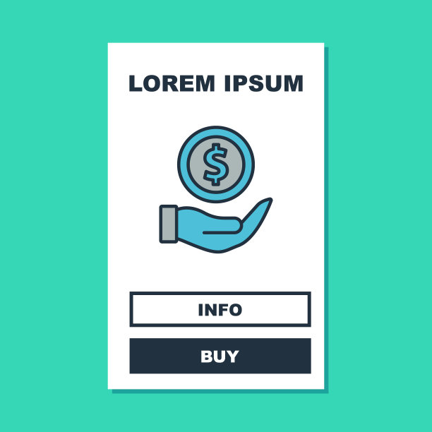 填充轮廓钱与盾牌图标孤立在绿松石背景。保险的概念。安全、安全、保护、保护的理念。向量图片下载