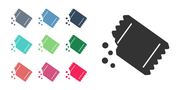 黑包的胡椒图标孤立在白色的背景。设置图标丰富多彩。向量图片下载