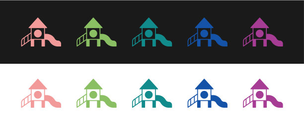 设置幻灯片游乐场图标孤立于黑白背景。儿童幻灯片。向量图片下载