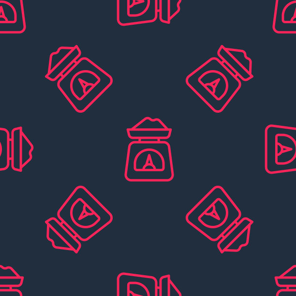 红线尺度图标孤立无缝模式的黑色背景。体重测量设备。向量图片下载