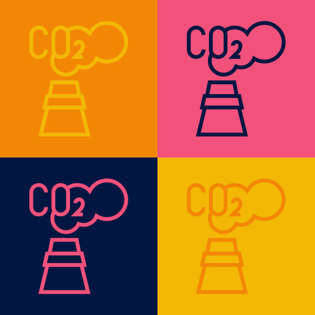 波普艺术线二氧化碳排放的云图标孤立的颜色背景。二氧化碳配方，雾霾污染概念，环境概念。向量图片下载