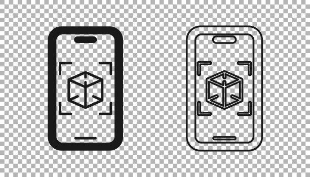 黑色的3d建模图标孤立的透明背景。增强现实或虚拟现实。向量图片下载